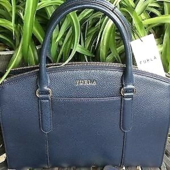 Furla Italian Saffiano Leather Navy Blue Handbag Size-@ 9 1/4” x 12” NWT - Picture 6 of 7